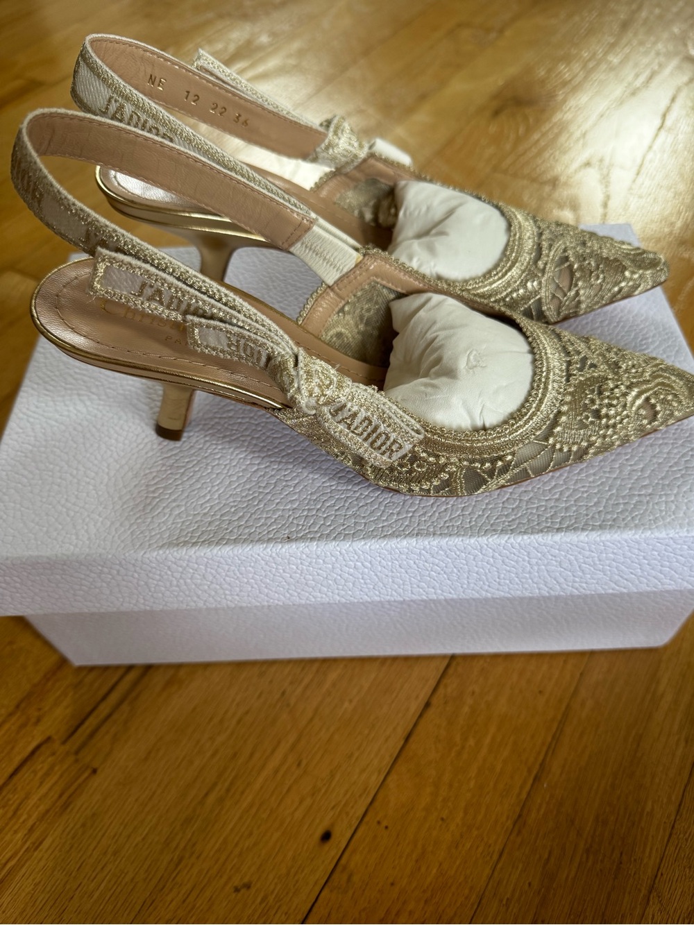 Dior Gold Embroidered Pointed Slingback Heels - Picture 5 of 6